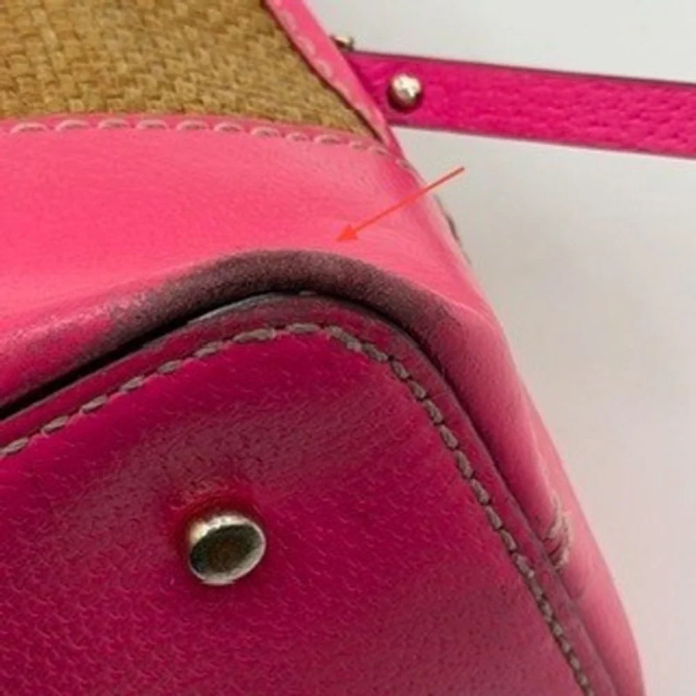 Kate Spade New York Straw Leather‎ Dome Satchel Bag Pink Tan Woven Handbag